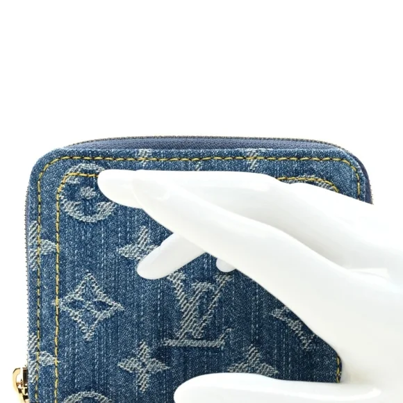 Monogram Cotton Denim Zip-Around Wallet in Blue - Picture 4 of 13